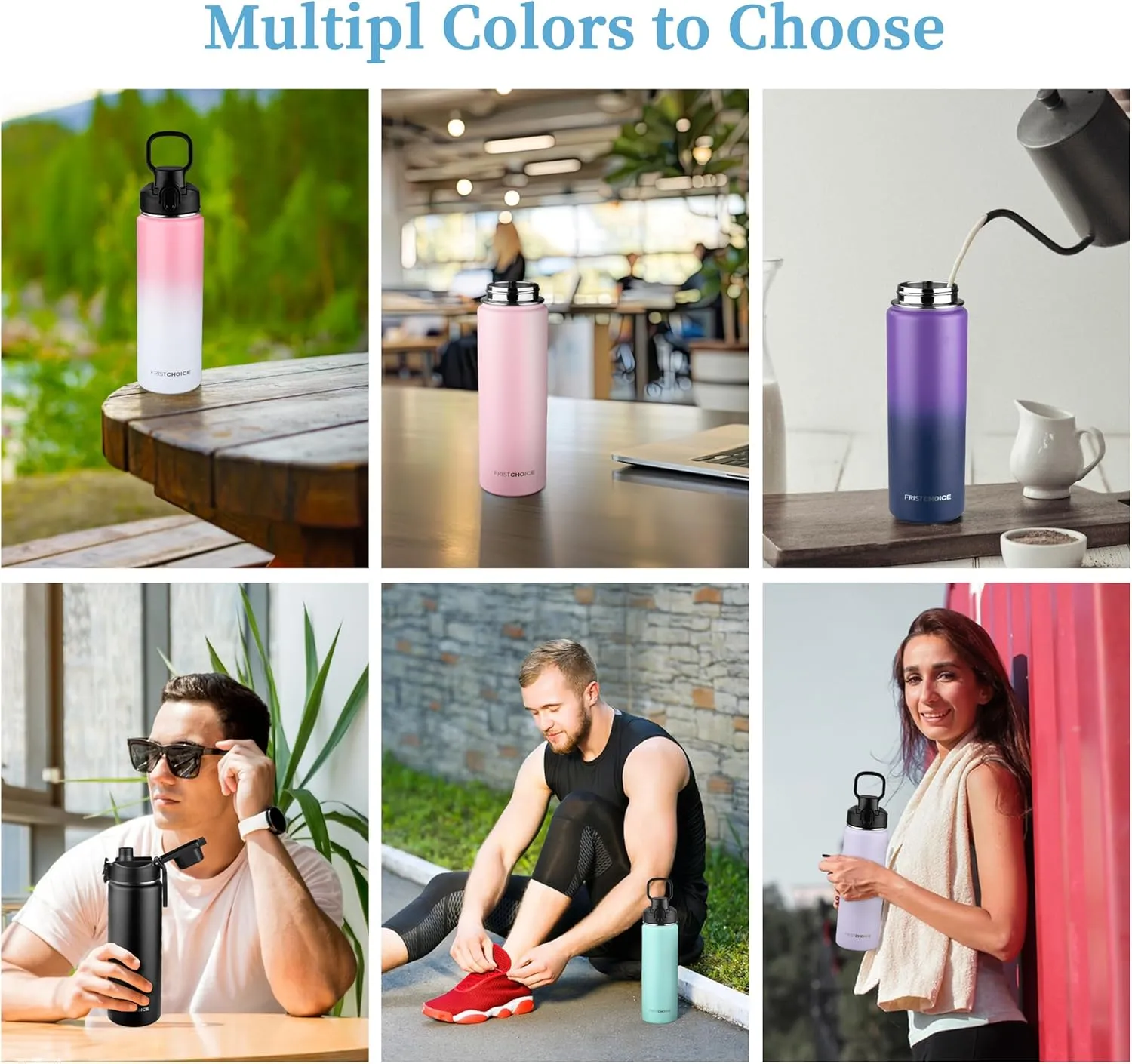 Insulated water bottle with Lid,24oz Stainless Steel Water Bottle for Boys,Girls,Double Wall Vacuum Wide Mouth Insulated Water Flask for School,Travel,BPA-free and Leak-proof（24oz,Pink White）