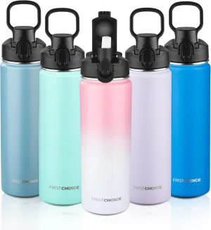 Insulated water bottle with Lid,24oz Stainless Steel Water Bottle for Boys,Girls,Double Wall Vacuum Wide Mouth Insulated Water Flask for School,Travel,BPA-free and Leak-proof（24oz,Pink White）