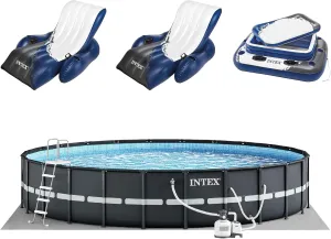 Intex 26339EH Ultra XTR Deluxe Above Ground Swimming Pool Set: 24ft x 52in – Includes Mega Chill 2 Floating Cooler and Two Inflatable Recliner Lounges