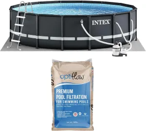 Intex Above Ground Swimming Pool Set, Ultra XTR 16' x 48" Round Frame Bundled with OptiFlow Premium Pure Silica Filter Pool Sand, 50 lb Bag