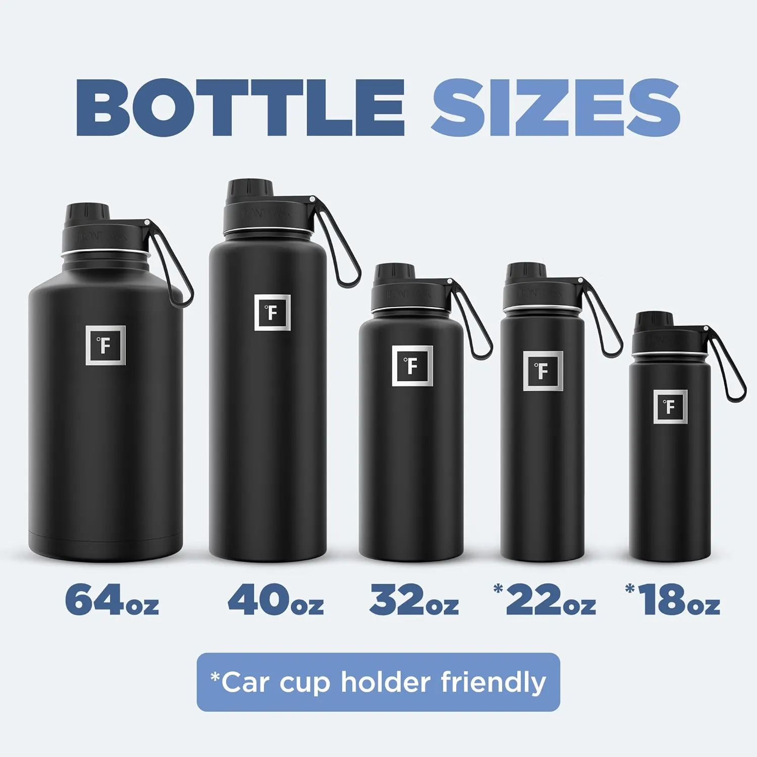 IRON °FLASK Camping & Hiking Hydration Flask with 3 Lids - Stainless Steel, Double Walled & Vacuum Insulated Water Bottle - Leak Proof & BPA Free (Black Marquina, Spout - 40 oz)