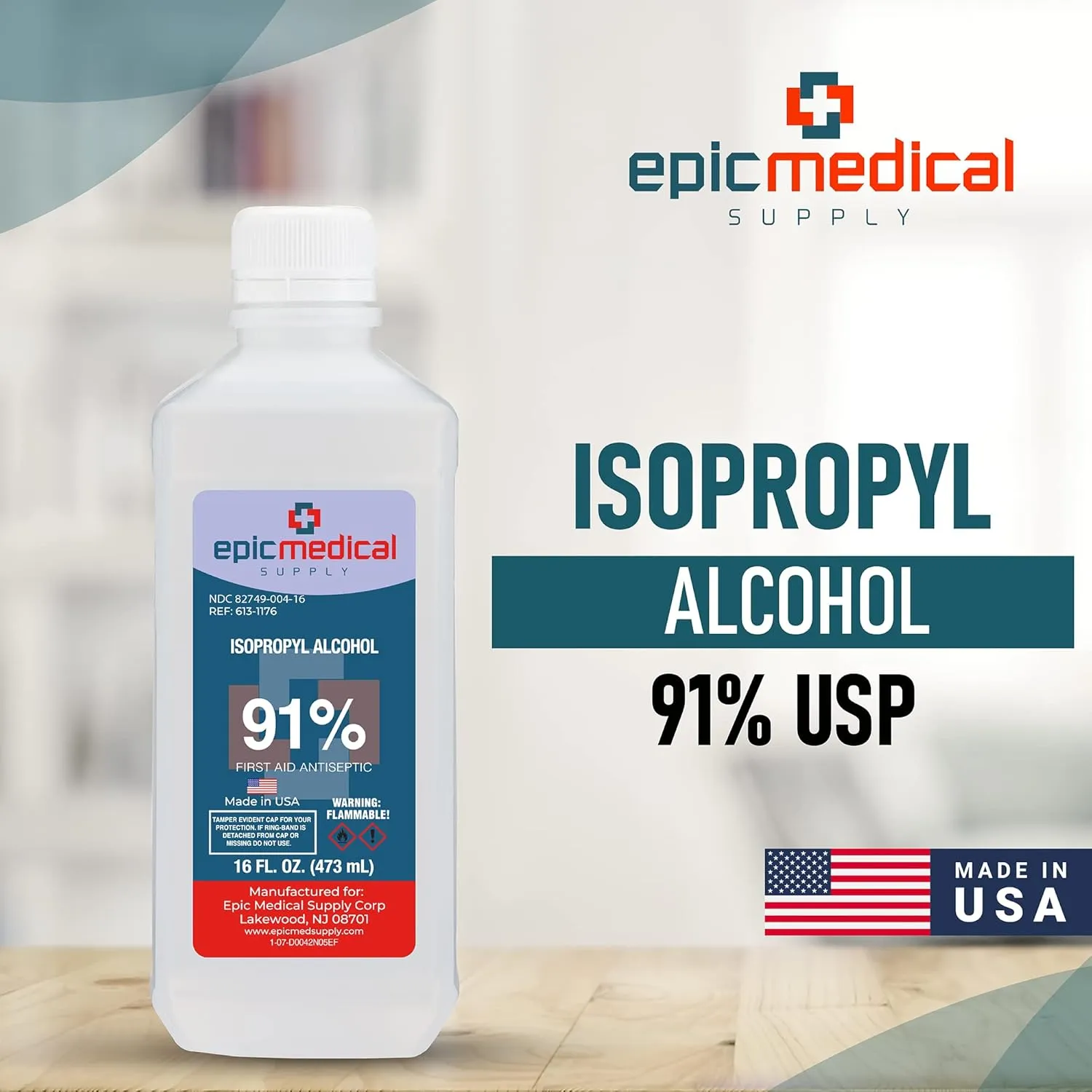 Isopropyl Alcohol 91%, 16 oz. Bottle, Multipurpose First Aid Antiseptic (2)