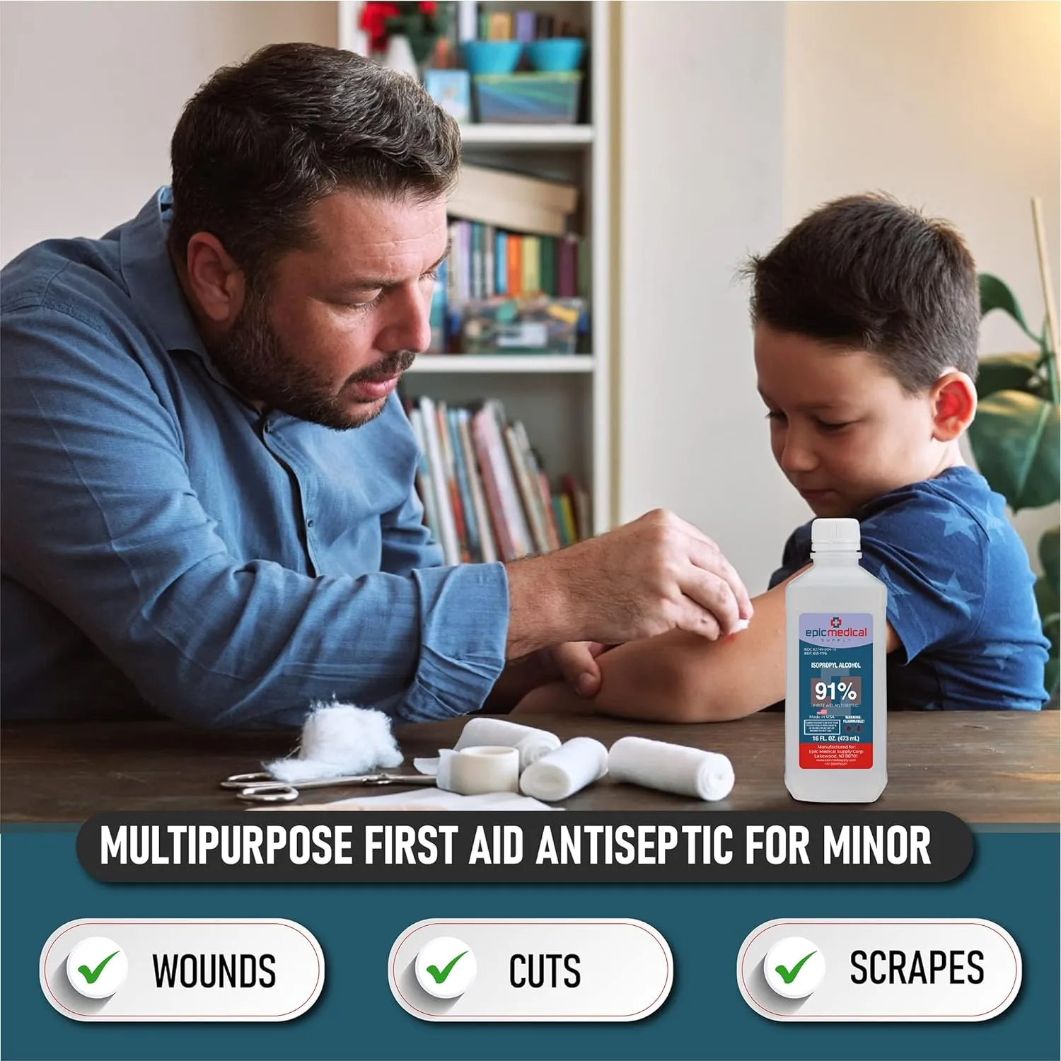 Isopropyl Alcohol 91%, 16 oz. Bottle, Multipurpose First Aid Antiseptic (2)