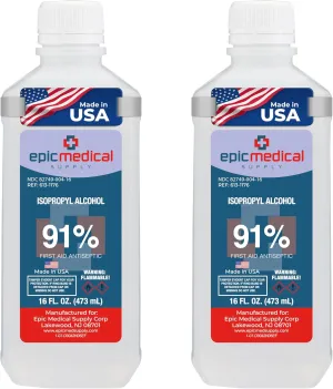 Isopropyl Alcohol 91%, 16 oz. Bottle, Multipurpose First Aid Antiseptic (2)