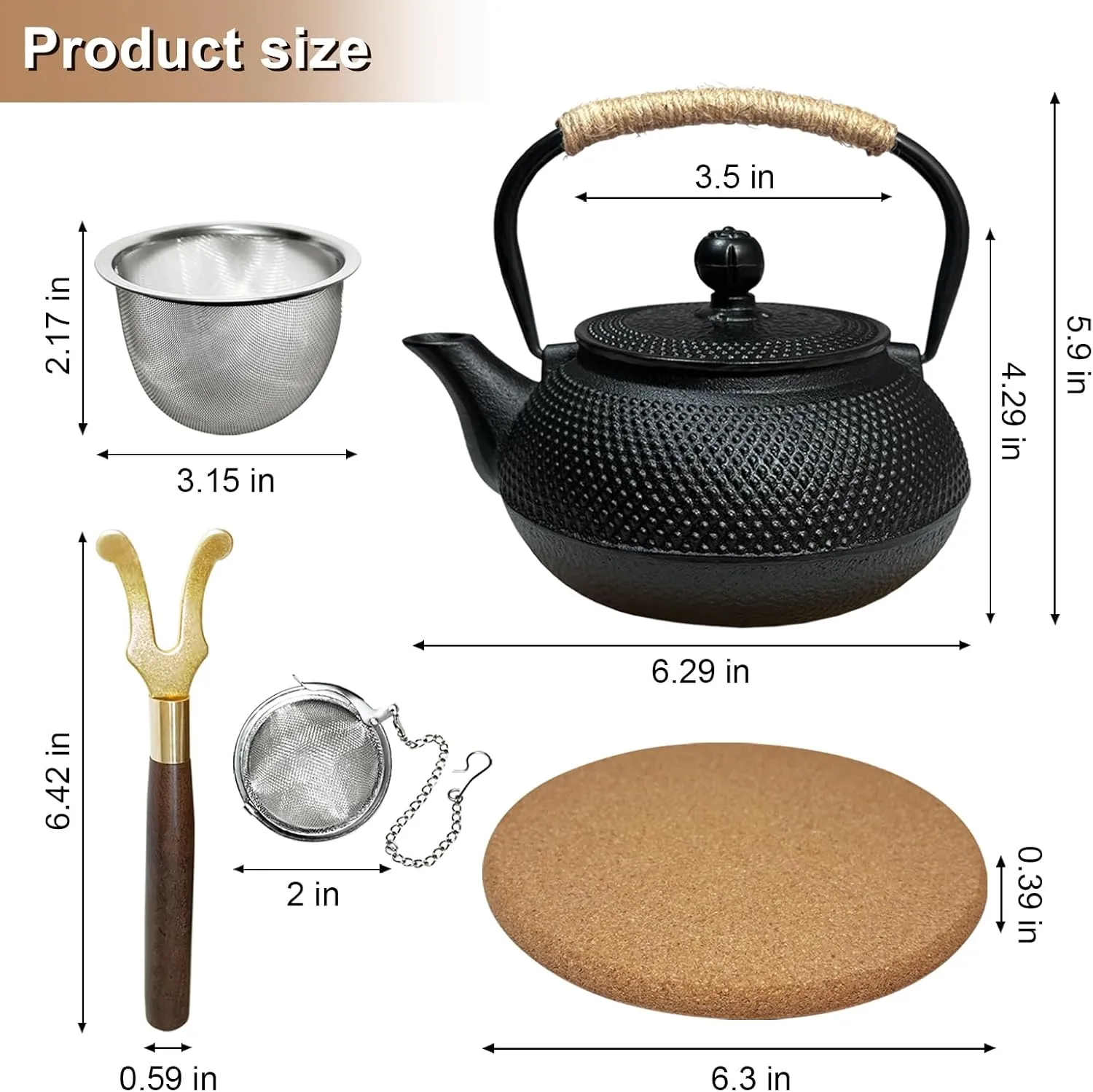 Japanese Cast Iron Teapot,Cast Iron Tea Kettle Stovetop Safe, Tea Kettle with Stainless Steel Infuser,For Wood/Campfire/Gas Stove Top(22 oz/650 ml,Black)