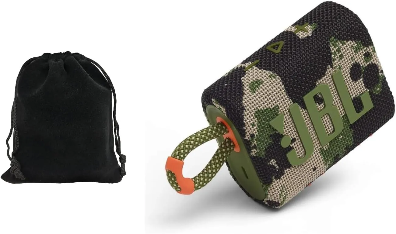 JBL Go 3 - for Portable Use - Speaker with Bluetooth - Built in Battery Waterproof and Dustproof - includes Storage Pouch (Camoflauge), JBLGO3-Pouch