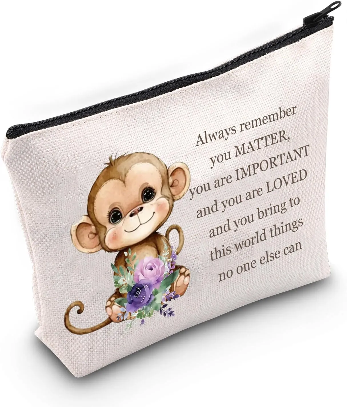 JNIAP Monkey Lovers Cosmetic Bag Monkey Gifts For Women Always Remember You Matter Monkey Themed Makeup Pouch Zipper Bag(Remember)