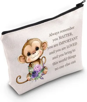 JNIAP Monkey Lovers Cosmetic Bag Monkey Gifts For Women Always Remember You Matter Monkey Themed Makeup Pouch Zipper Bag(Remember)