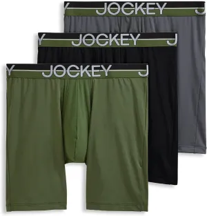 Jockey Men's Underwear Infinite Cool Microfiber Stretch 8" Long Leg Boxer Brief - 3 Pack