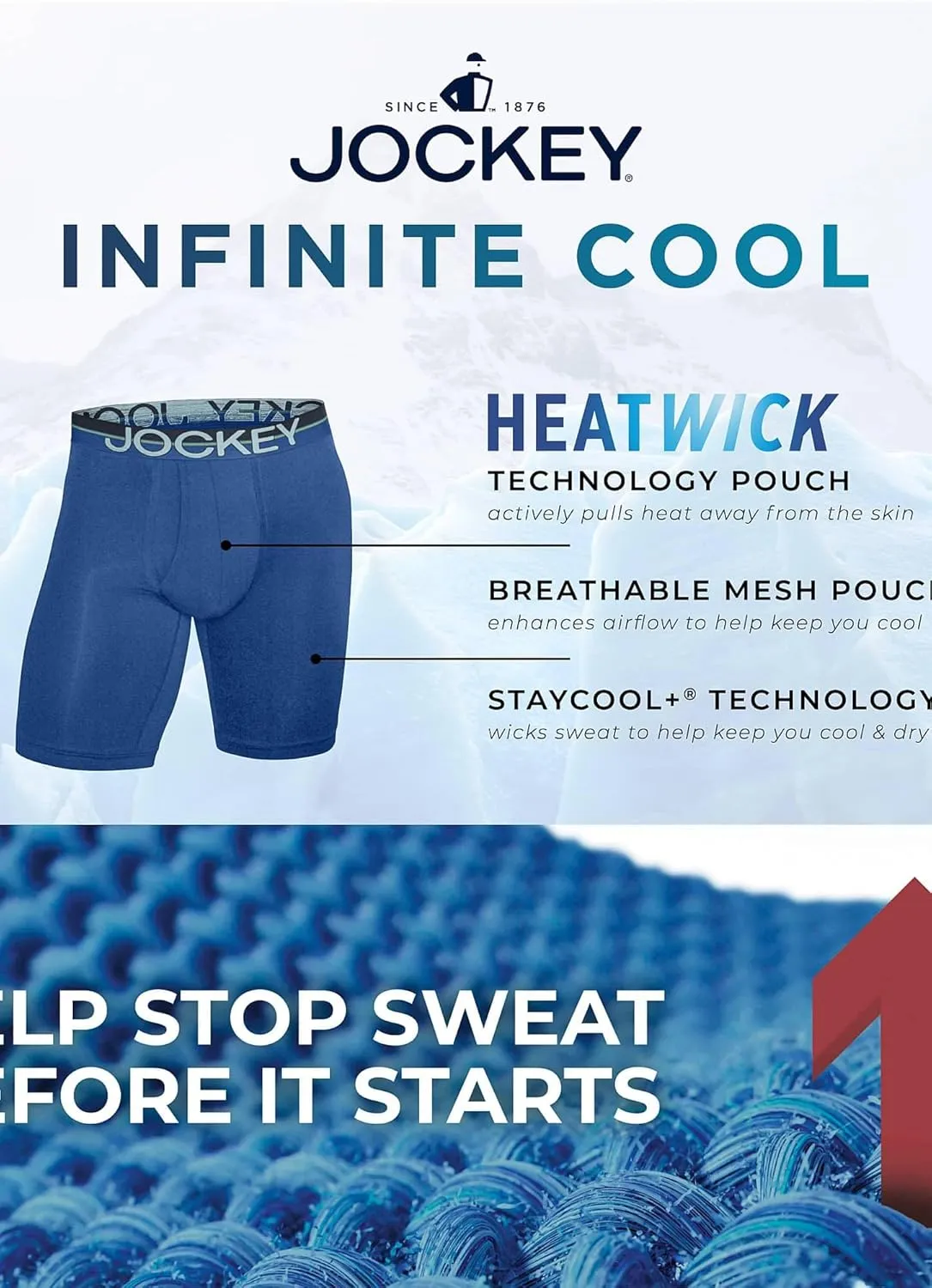 Jockey Men's Underwear Infinite Cool Microfiber Stretch 8" Long Leg Boxer Brief - 3 Pack