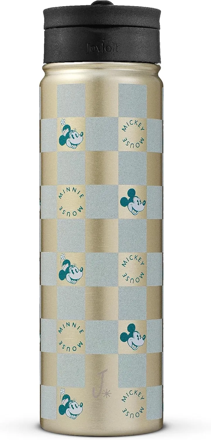 JoyJolt Disney Retro Vintage Stainless Steel Water Bottle ft Mickey & Minnie Mouse, Reusable 22oz Vacuum Insulated Water Bottle Tumbler with Leak Proof Flip Straw Lid and Handle, Lead & BPA Free
