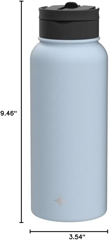 JoyJolt Triple Insulated Water Bottle with Straw Lid AND Flip Lid! 32oz Large Water Bottle, 12 Hour Hot/Cold Vacuum Insulated Stainless Steel Bottle. BPA-Free Leakproof Water Bottles - Thermos Bottle
