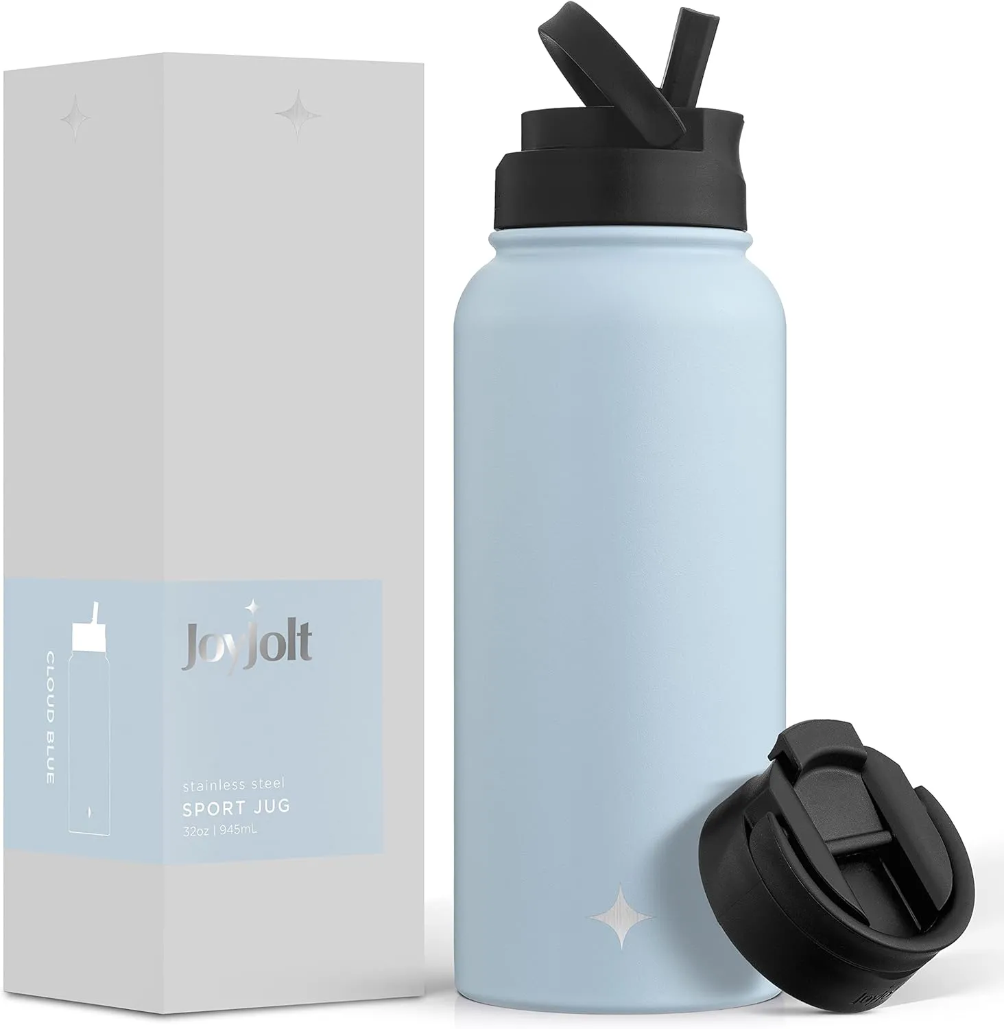 JoyJolt Triple Insulated Water Bottle with Straw Lid AND Flip Lid! 32oz Large Water Bottle, 12 Hour Hot/Cold Vacuum Insulated Stainless Steel Bottle. BPA-Free Leakproof Water Bottles - Thermos Bottle