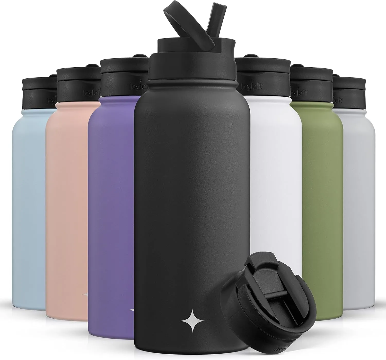 JoyJolt Triple Insulated Water Bottle with Straw Lid AND Flip Lid! 32oz Large Water Bottle, 12 Hour Hot/Cold Vacuum Insulated Stainless Steel Bottle. BPA-Free Leakproof Water Bottles - Thermos Bottle
