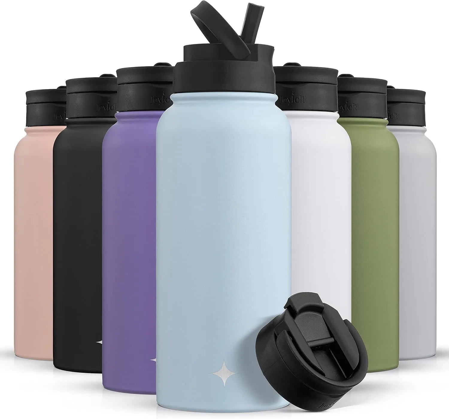 JoyJolt Triple Insulated Water Bottle with Straw Lid AND Flip Lid! 32oz Large Water Bottle, 12 Hour Hot/Cold Vacuum Insulated Stainless Steel Bottle. BPA-Free Leakproof Water Bottles - Thermos Bottle