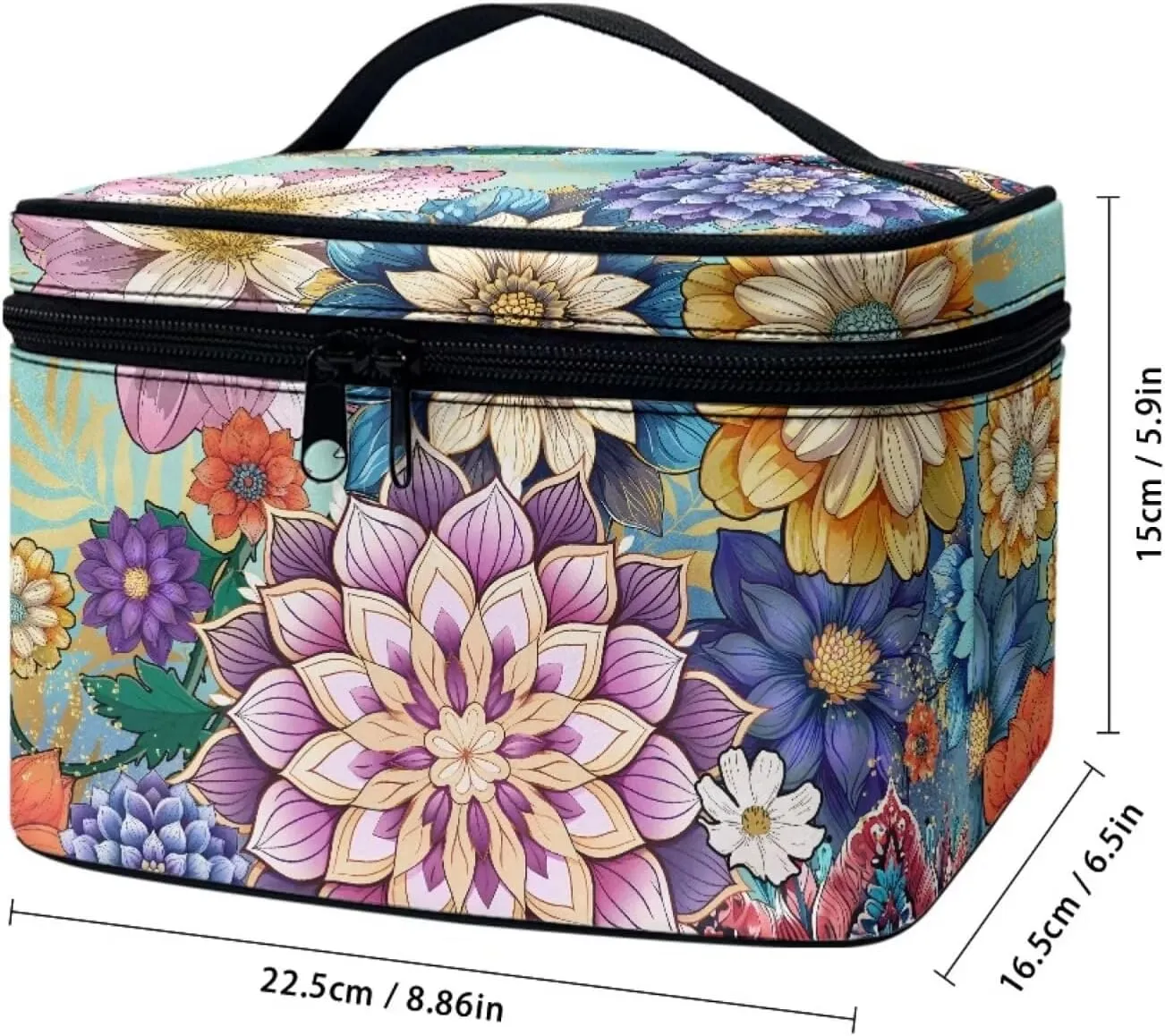 JoyLamoria Boho Floral Cosmetic Bag Toiletry Bag Desk Cosmetics Pouch Storage Home Decor