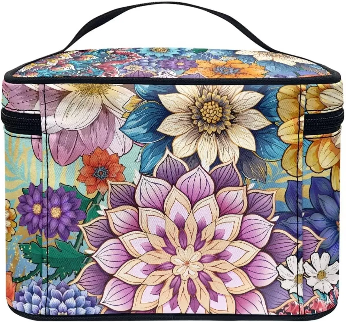 JoyLamoria Boho Floral Cosmetic Bag Toiletry Bag Desk Cosmetics Pouch Storage Home Decor