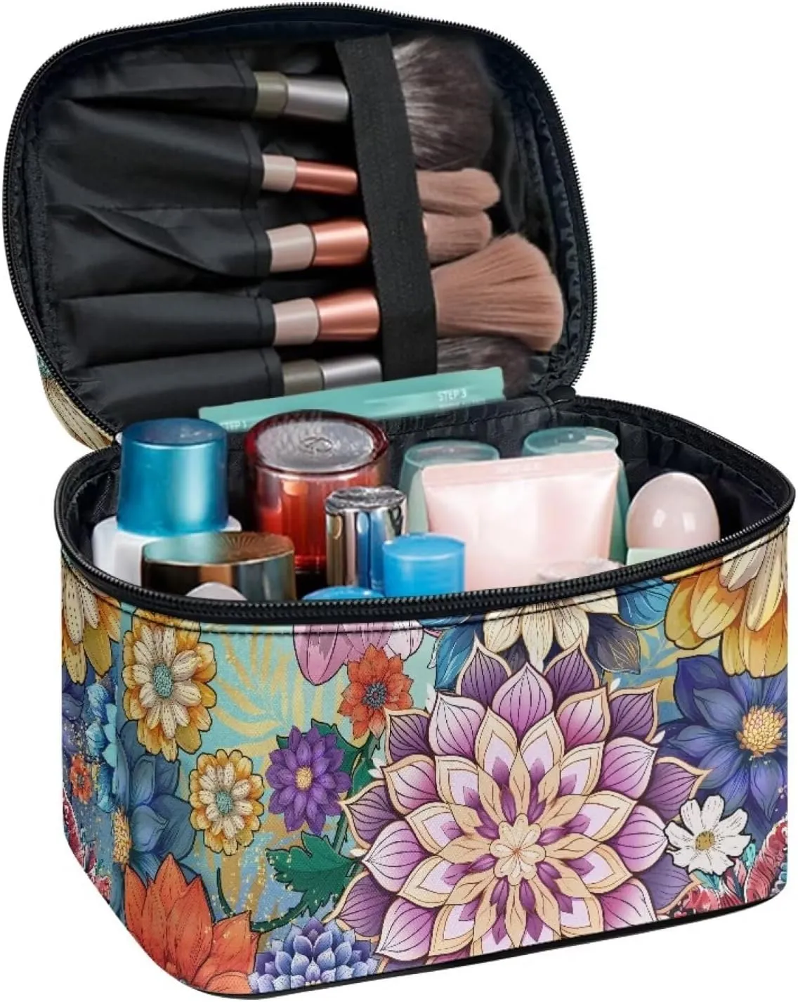 JoyLamoria Boho Floral Cosmetic Bag Toiletry Bag Desk Cosmetics Pouch Storage Home Decor