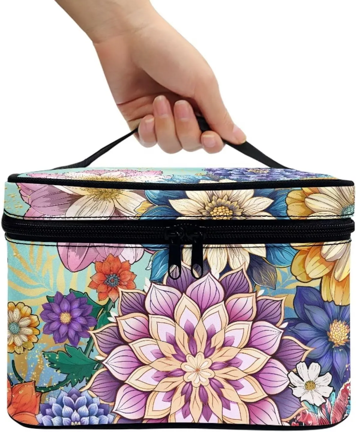 JoyLamoria Boho Floral Cosmetic Bag Toiletry Bag Desk Cosmetics Pouch Storage Home Decor