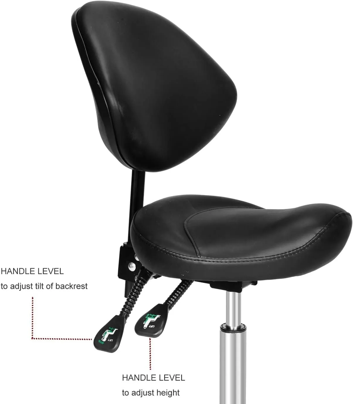 Kaleurrier Ergonomic Rolling Swivel Saddle Stool with Wheels - Hydraulic Lifting Height Adjustable Saddle Chairs for Clinic Hair Salon Lab Office Drafting Chairs (Black, with Back)