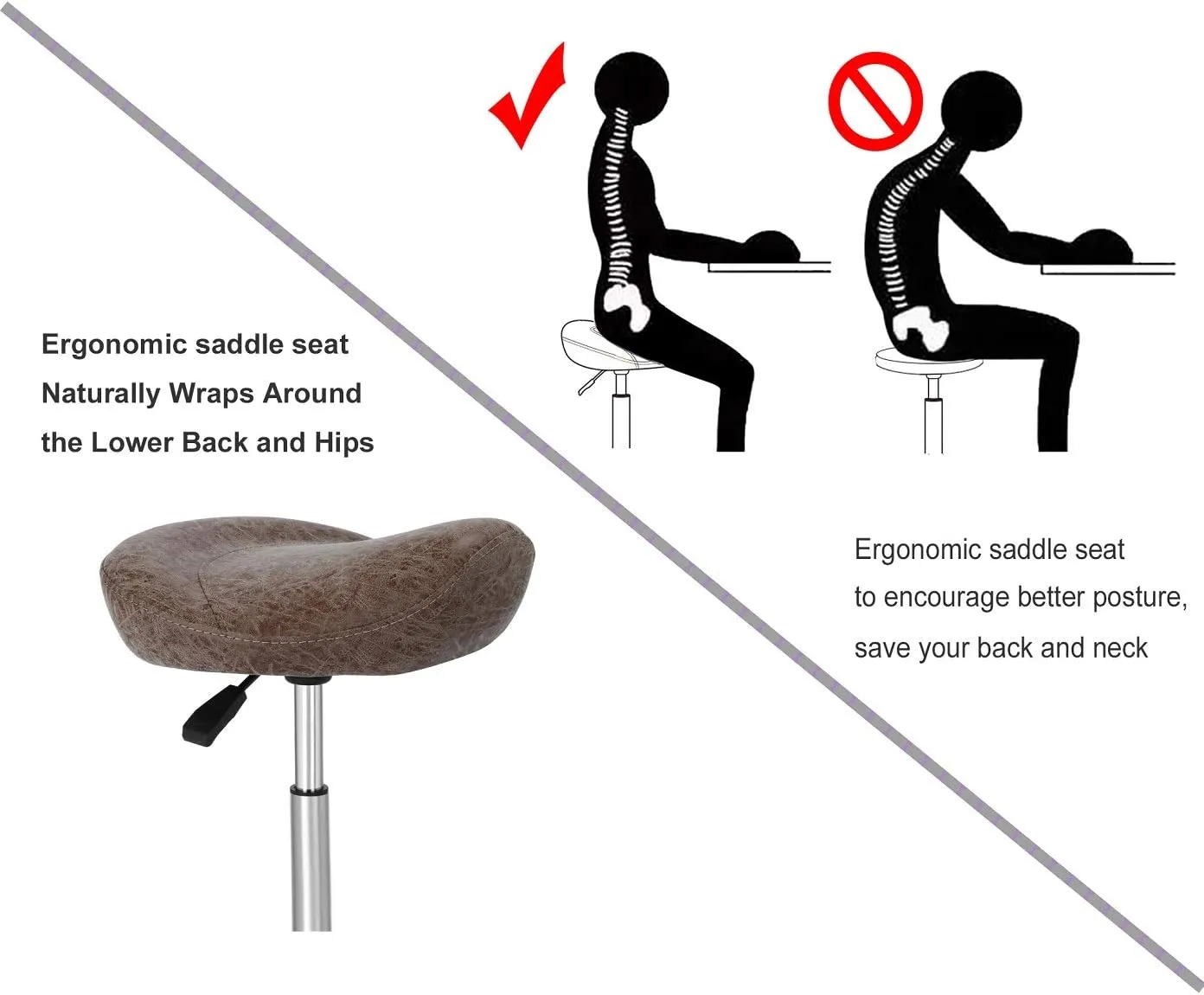 Kaleurrier Ergonomic Rolling Swivel Saddle Stool with Wheels,Hydraulic Pneumatic Lifting Lightweight Saddle Chair for Clinic Salon Massage Lab Kitchen Home Office (Nubuck, Without Back)