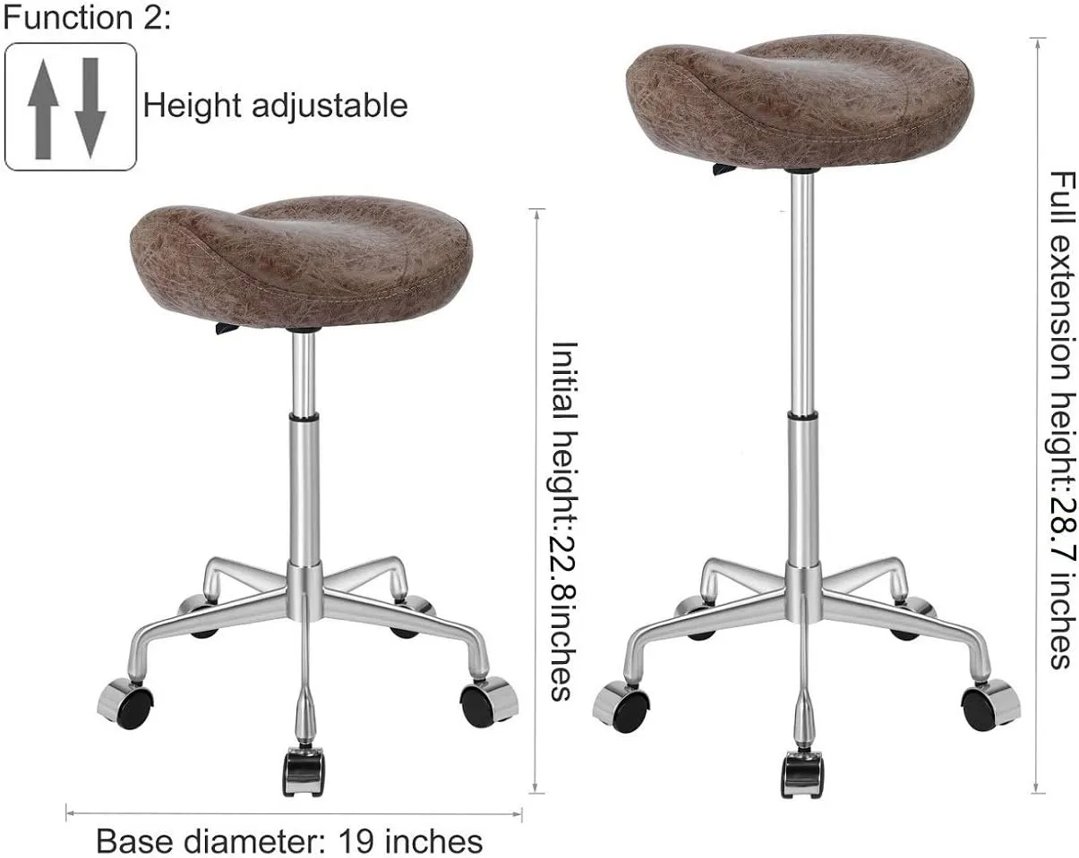 Kaleurrier Ergonomic Rolling Swivel Saddle Stool with Wheels,Hydraulic Pneumatic Lifting Lightweight Saddle Chair for Clinic Salon Massage Lab Kitchen Home Office (Nubuck, Without Back)