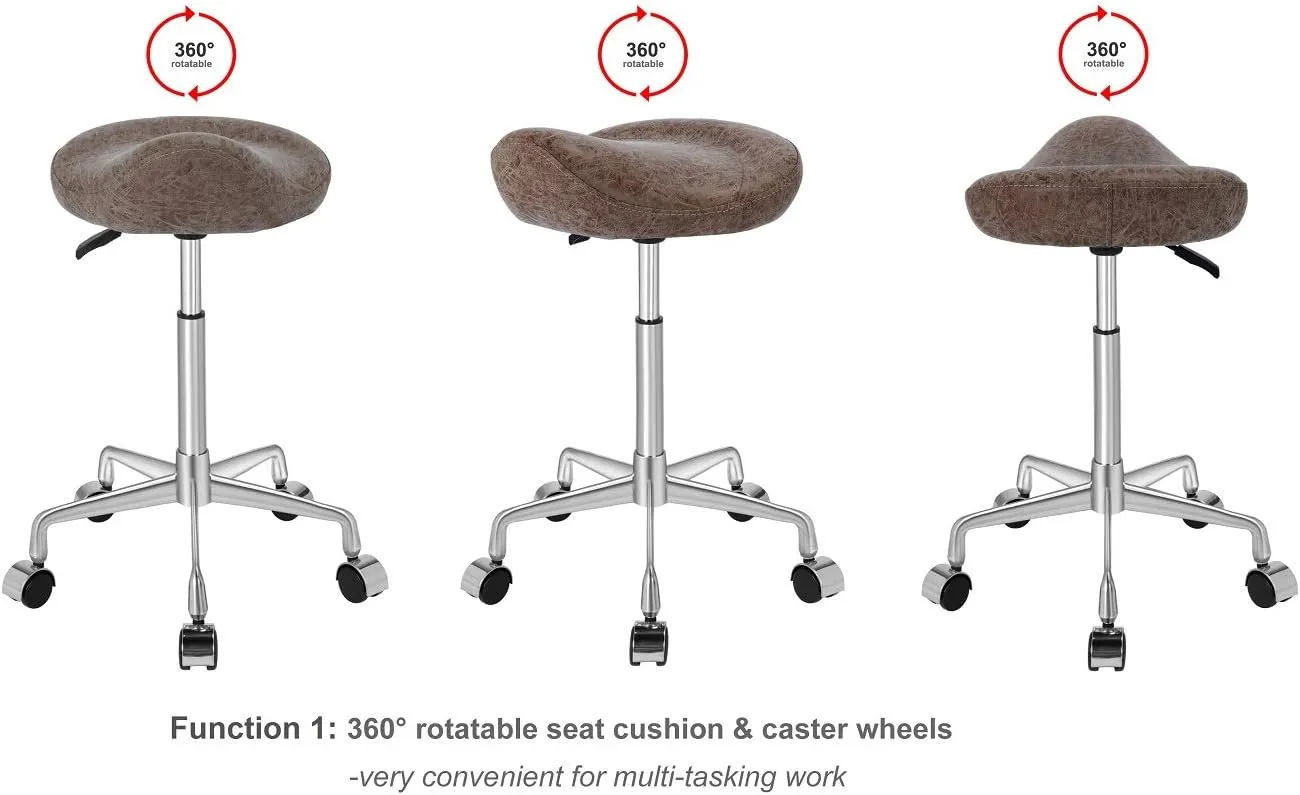 Kaleurrier Ergonomic Rolling Swivel Saddle Stool with Wheels,Hydraulic Pneumatic Lifting Lightweight Saddle Chair for Clinic Salon Massage Lab Kitchen Home Office (Nubuck, Without Back)