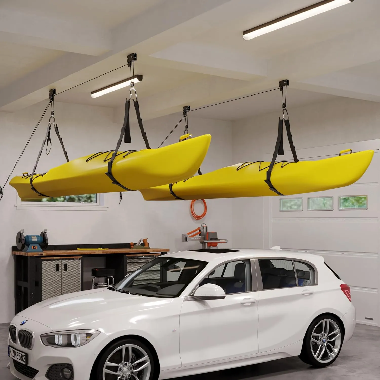 Kayak Storage Hoist - Overhead Pulley System with 125lb Capacity for Canoes, Bikes, Ladders, and More - for up to 12-Foot Ceilings