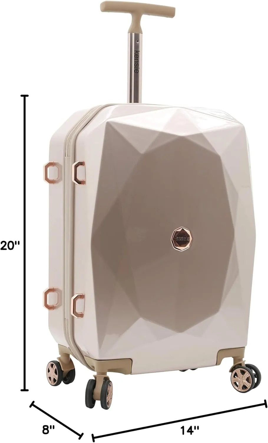 kensie Women's Gemstone Luggage Set, Rose Gold, 20-Inch Carry-On
