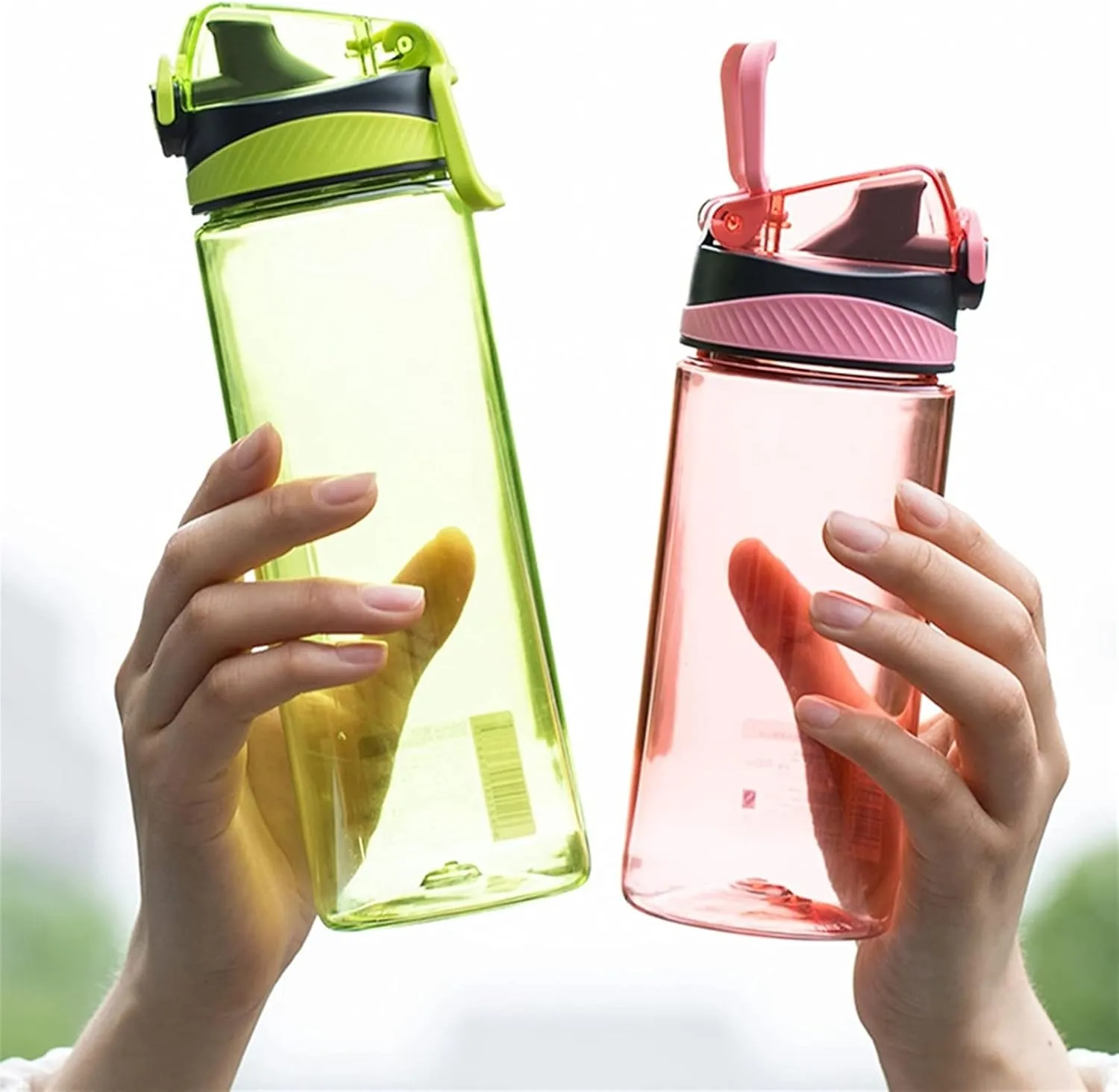 kettles Pink Green Sports Water Bottle with Built-in Handle,Plastic Tea Cups with Removable Filter,Fast Flow,Portable,Leak proof canteen(B,Large)