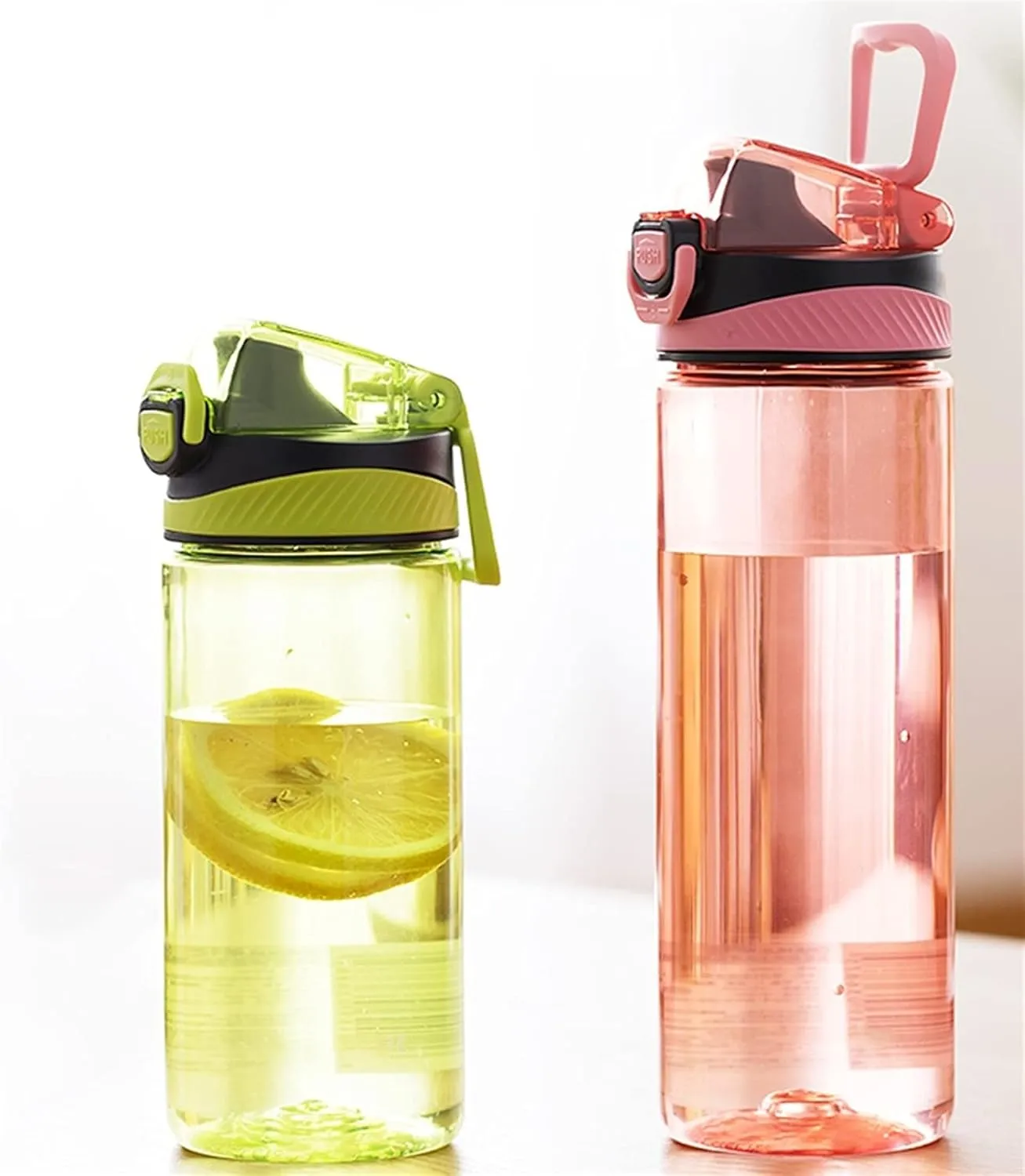 kettles Pink Green Sports Water Bottle with Built-in Handle,Plastic Tea Cups with Removable Filter,Fast Flow,Portable,Leak proof canteen(B,Large)