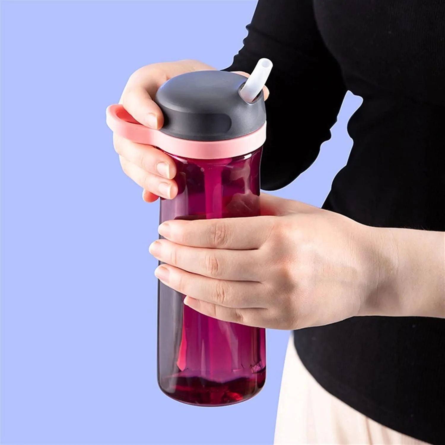 kettles Tritan Material Sports Bottle with Straw,Simple Water Bottles for Fitness/Travel/Camping,21.6oz Large Cups,Portable Handle canteen(A)
