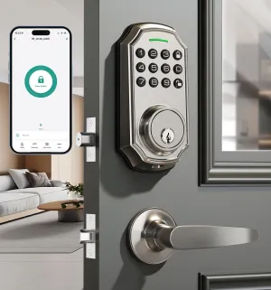 Keyless Entry Door Lock with 2 Handle Set - 100 Code Keypad Door Lock - App Control Electronic Keypad Door Lock with Handle - Front Door Lock Set - One Time Code - Auto Lock Easy Installation