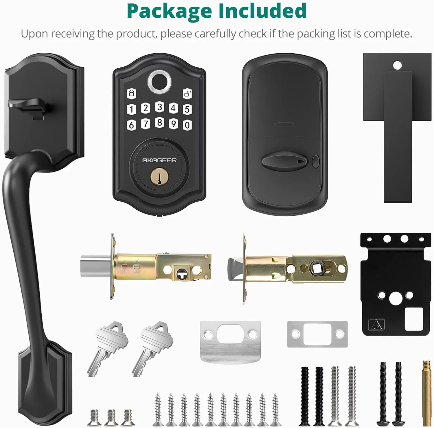 Keyless Entry Door Lock with Handle Set - Fingerprint DeadBolt, Electronic Keypad Deadbolt, Smart Locks for Front Door, Auto-Lock & One Touch Locking, Easy Installation - Matte Black