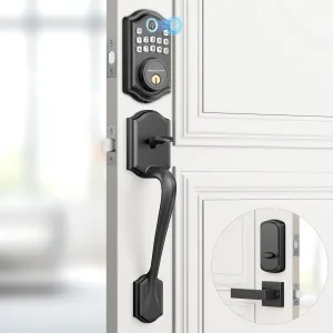 Keyless Entry Door Lock with Handle Set - Fingerprint DeadBolt, Electronic Keypad Deadbolt, Smart Locks for Front Door, Auto-Lock & One Touch Locking, Easy Installation - Matte Black