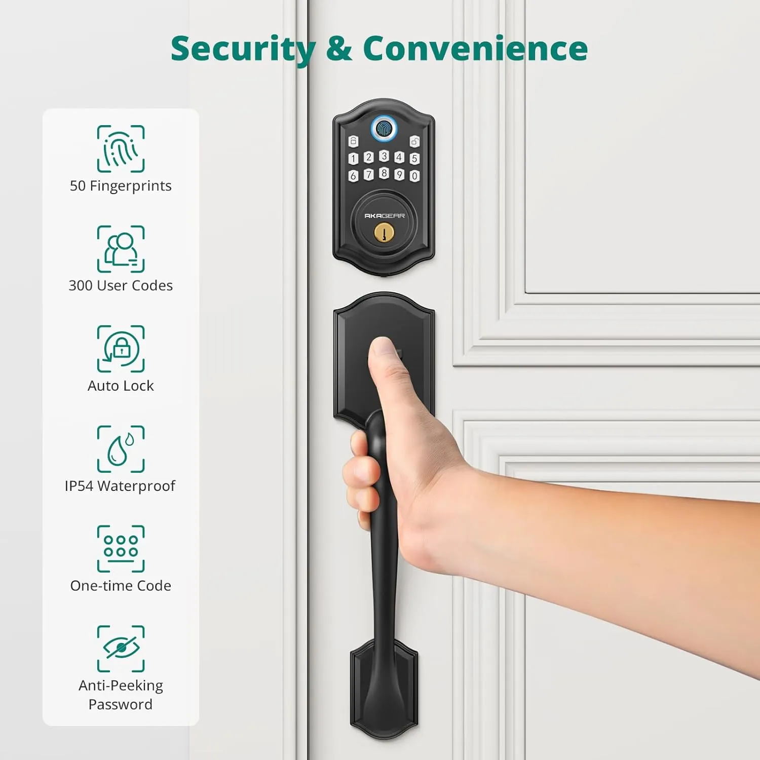 Keyless Entry Door Lock with Handle Set - Fingerprint DeadBolt, Electronic Keypad Deadbolt, Smart Locks for Front Door, Auto-Lock & One Touch Locking, Easy Installation - Matte Black