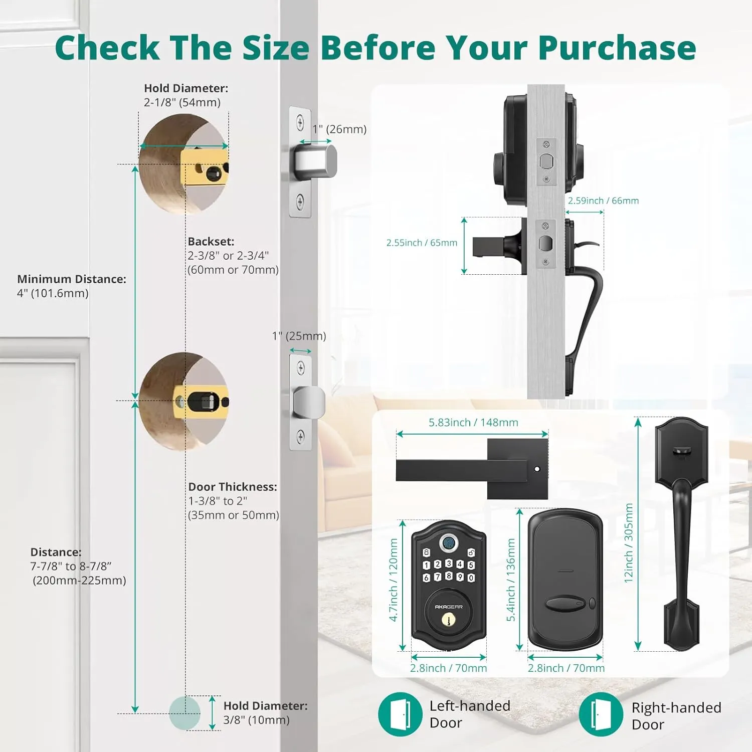 Keyless Entry Door Lock with Handle Set - Fingerprint DeadBolt, Electronic Keypad Deadbolt, Smart Locks for Front Door, Auto-Lock & One Touch Locking, Easy Installation - Matte Black