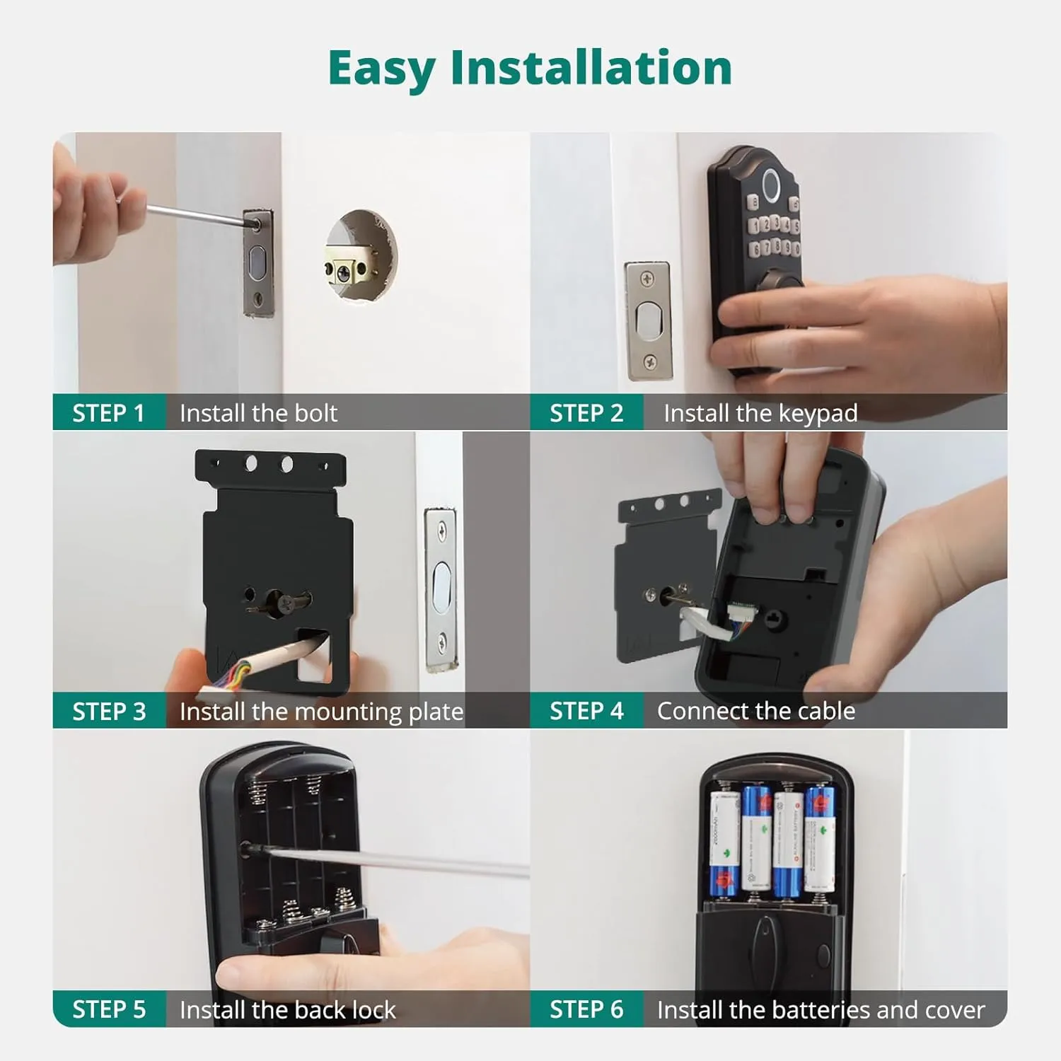 Keyless Entry Door Lock with Handle Set - Fingerprint DeadBolt, Electronic Keypad Deadbolt, Smart Locks for Front Door, Auto-Lock & One Touch Locking, Easy Installation - Matte Black