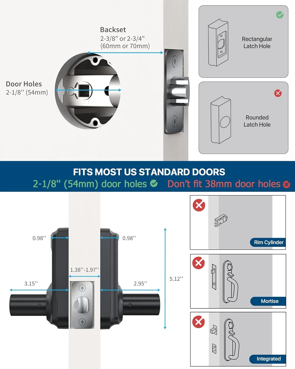 Keyless Entry Door Lock with Keypad and Handle for Front Doors, Touchscreen, Anti-peep Password, Auto-Locking, Matte Black 4 Pack
