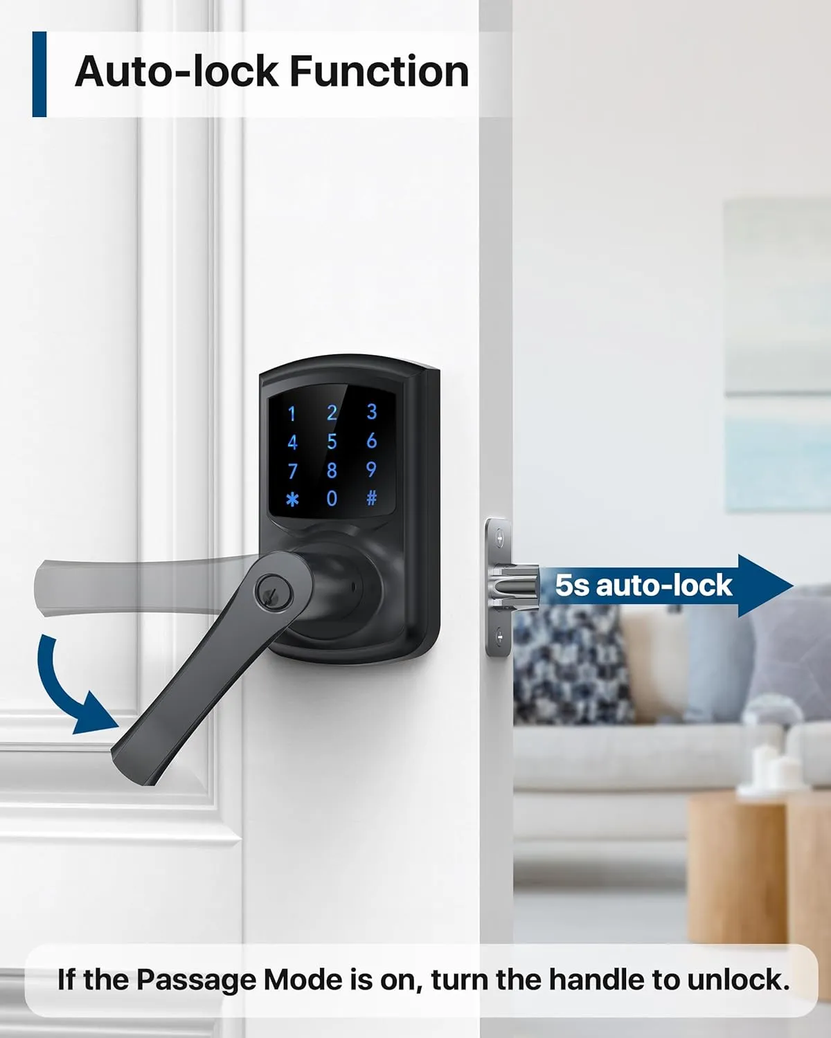 Keyless Entry Door Lock with Keypad and Handle for Front Doors, Touchscreen, Anti-peep Password, Auto-Locking, Matte Black 4 Pack