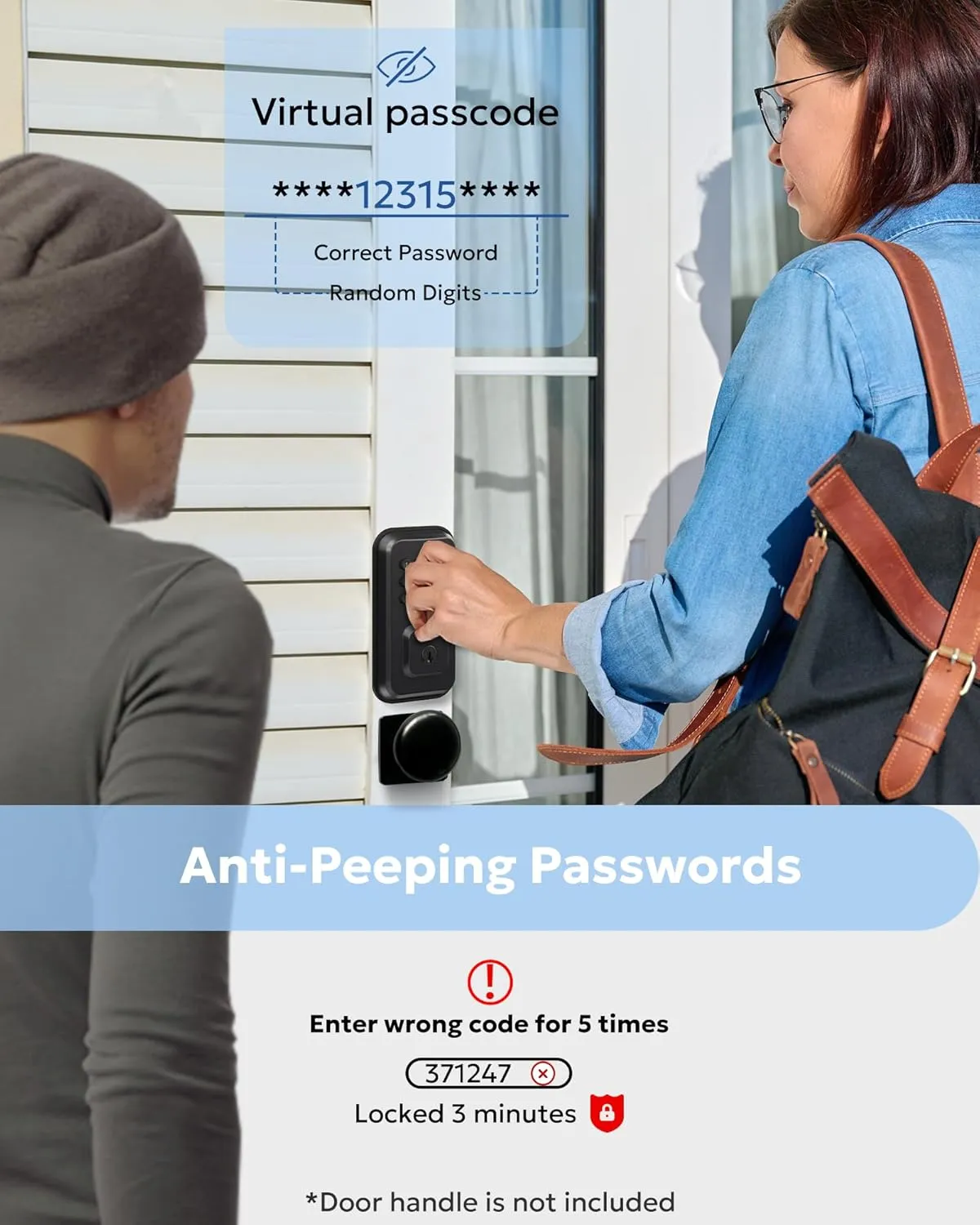 Keyless Entry Door Lock with Keypad – Smart Digital Deadbolt for Front Door with 2 Keys, Electronic Door Lock with Anti-Peeping Code, Auto-Locking, One-time Password for Customer, Black