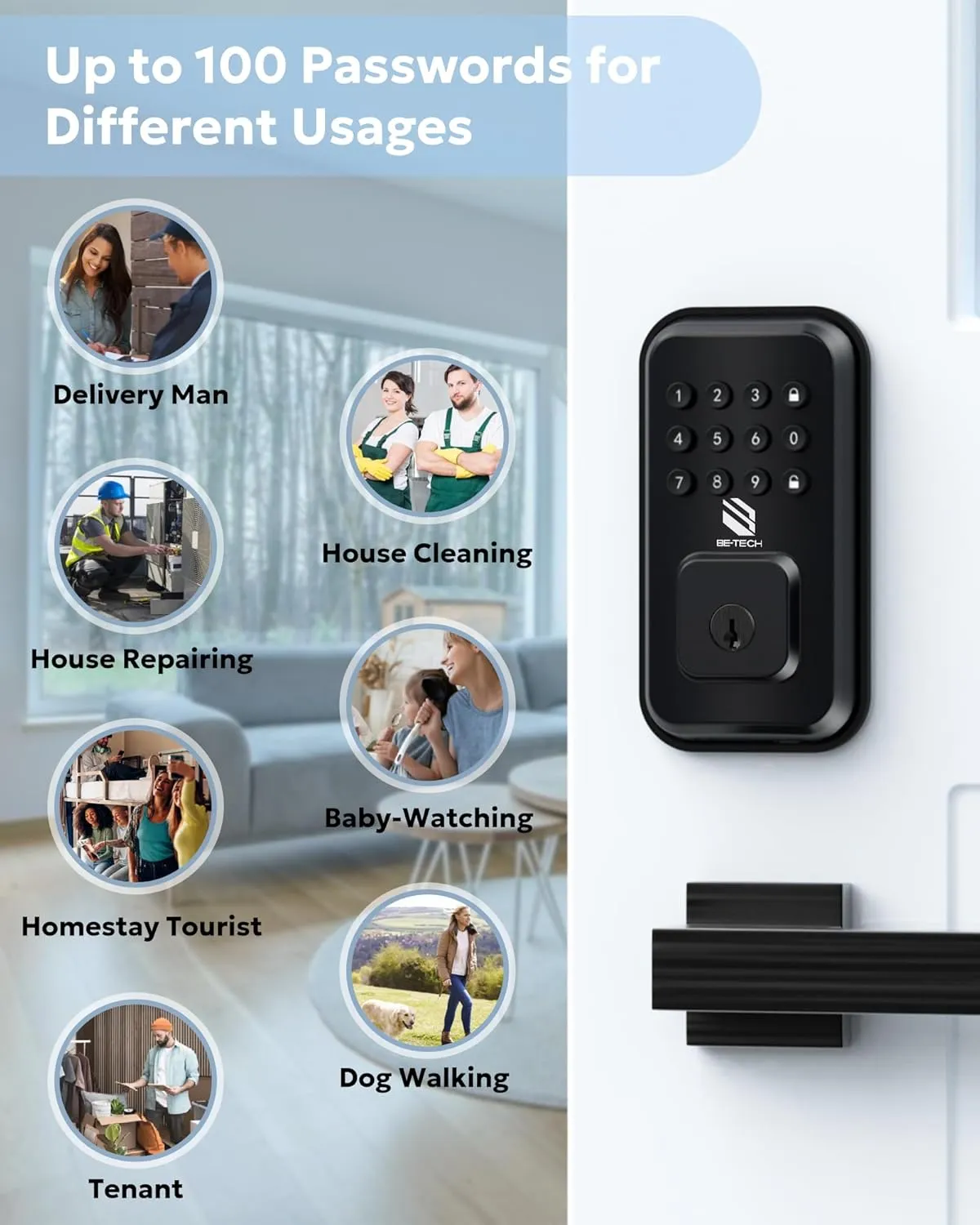 Keyless Entry Door Lock with Keypad – Smart Digital Deadbolt for Front Door with 2 Keys, Electronic Door Lock with Anti-Peeping Code, Auto-Locking, One-time Password for Customer, Black