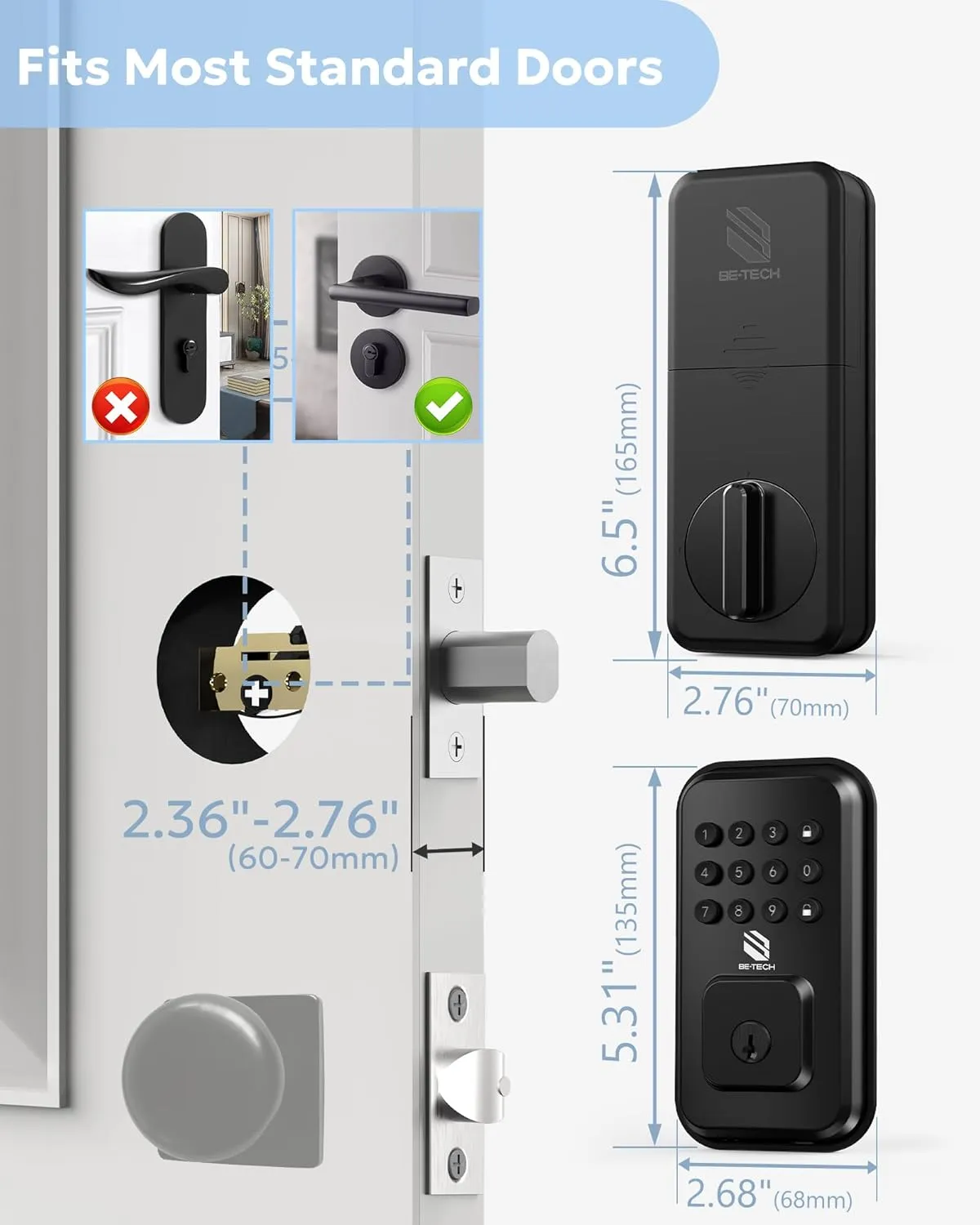 Keyless Entry Door Lock with Keypad – Smart Digital Deadbolt for Front Door with 2 Keys, Electronic Door Lock with Anti-Peeping Code, Auto-Locking, One-time Password for Customer, Black