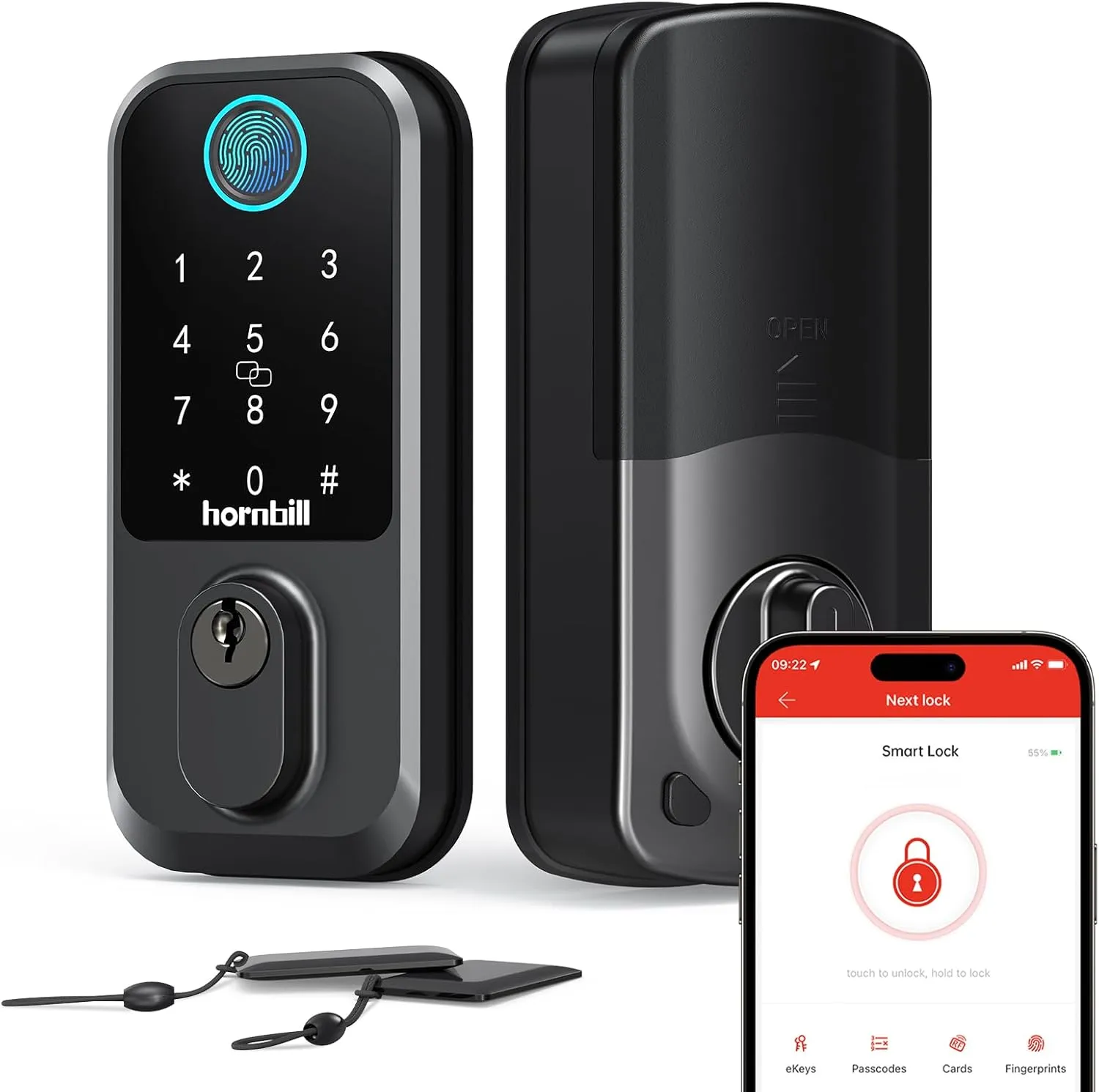Keyless Entry Wi-Fi Smart Lock: Hornbill Fingerprint Lock for Exterior Doors, Biometric Smart Deadbolt Locks for Front Door, Keypad Deadbolt with Auto-Lock for Rentals Home, Matte Black