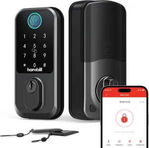 Keyless Entry Wi-Fi Smart Lock: Hornbill Fingerprint Lock for Exterior Doors, Biometric Smart Deadbolt Locks for Front Door, Keypad Deadbolt with Auto-Lock for Rentals Home, Matte Black