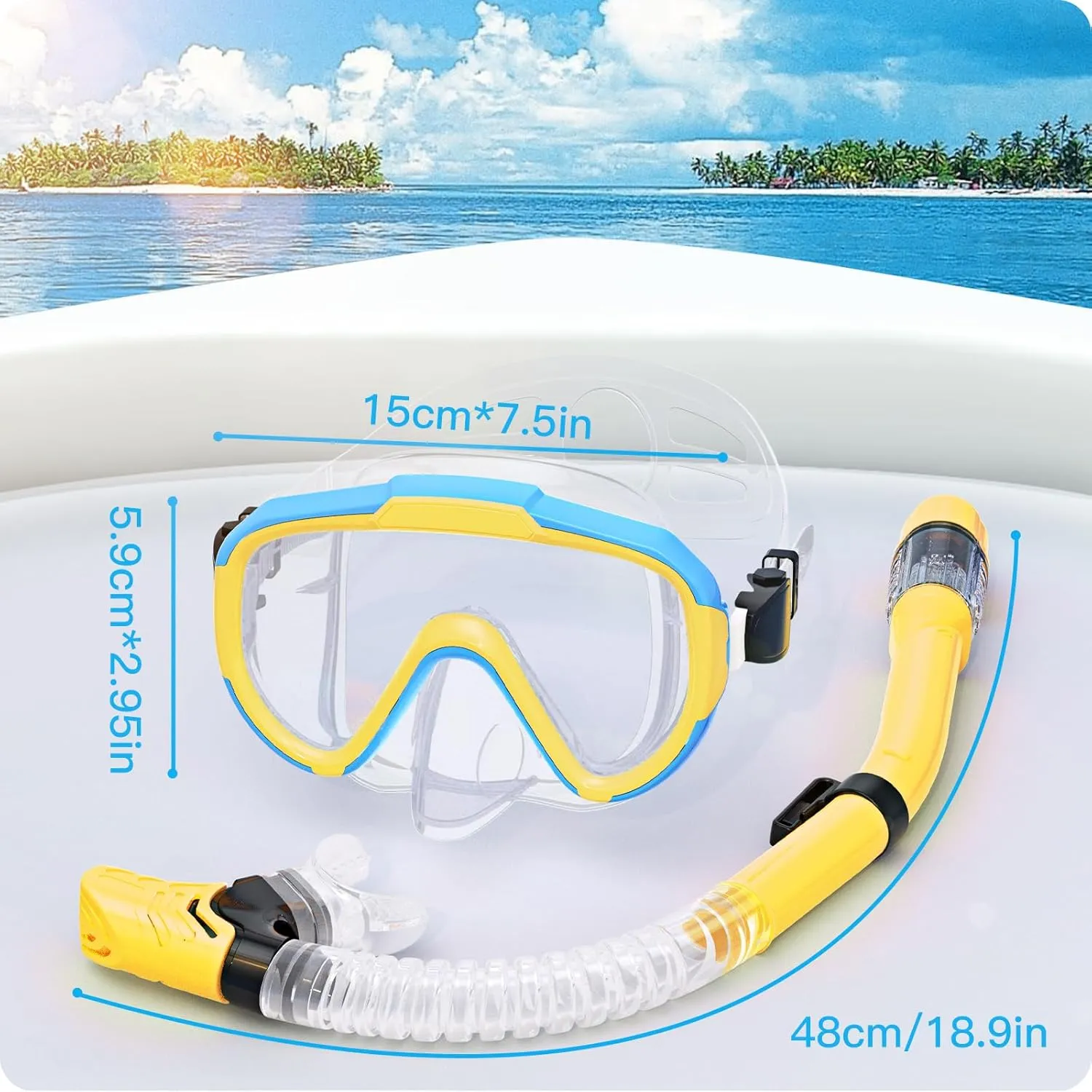 Kids Snorkel Set, Anti-Fog Panoramic Tempered Glass Kids Snorkel mask, Anti-Leak Scuba Diving Mask with Mesh Bag, Dry Top Snorkeling Gear for Kids and Youth Age 4-16