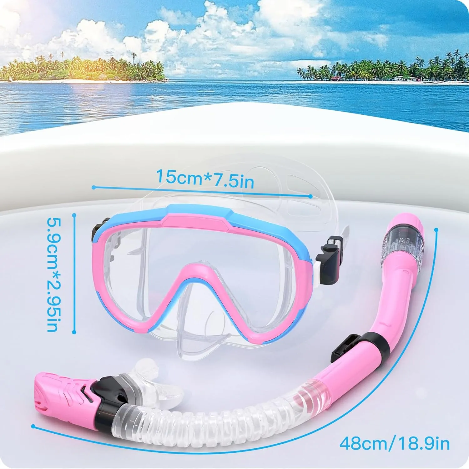 Kids Snorkel Set, Anti-Fog Panoramic Tempered Glass Kids Snorkel mask, Anti-Leak Scuba Diving Mask with Mesh Bag, Dry Top Snorkeling Gear for Kids and Youth Age 4-16