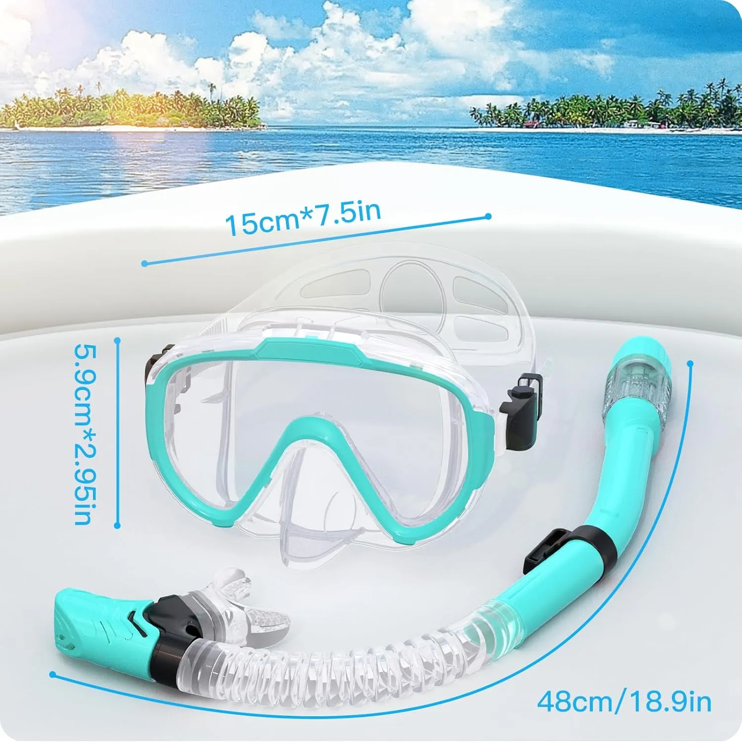 Kids Snorkel Set, Anti-Fog Panoramic Tempered Glass Kids Snorkel mask, Anti-Leak Scuba Diving Mask with Mesh Bag, Dry Top Snorkeling Gear for Kids and Youth Age 4-16