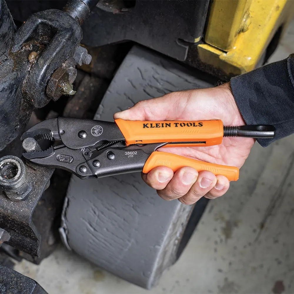 Klein Tools 38663 Locking Pliers Set, 7-Inch Long Nose and 10-Inch Curved Jaw Pliers, High Torque and Gripping Power, 2-Piece