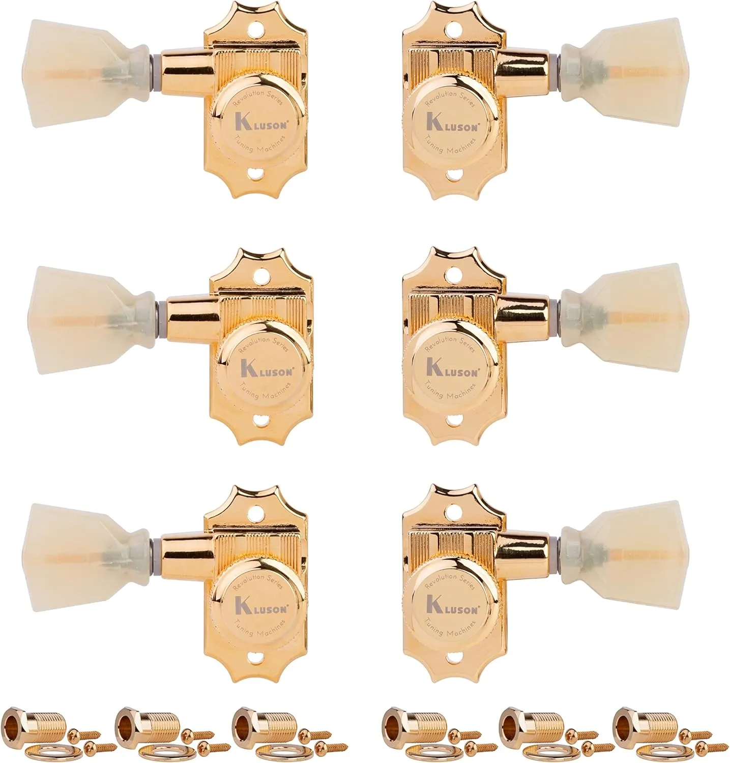 Kluson 3 3 Locking Revolution Series G-Mount Tuners, Gold (KRGL-3-GP)